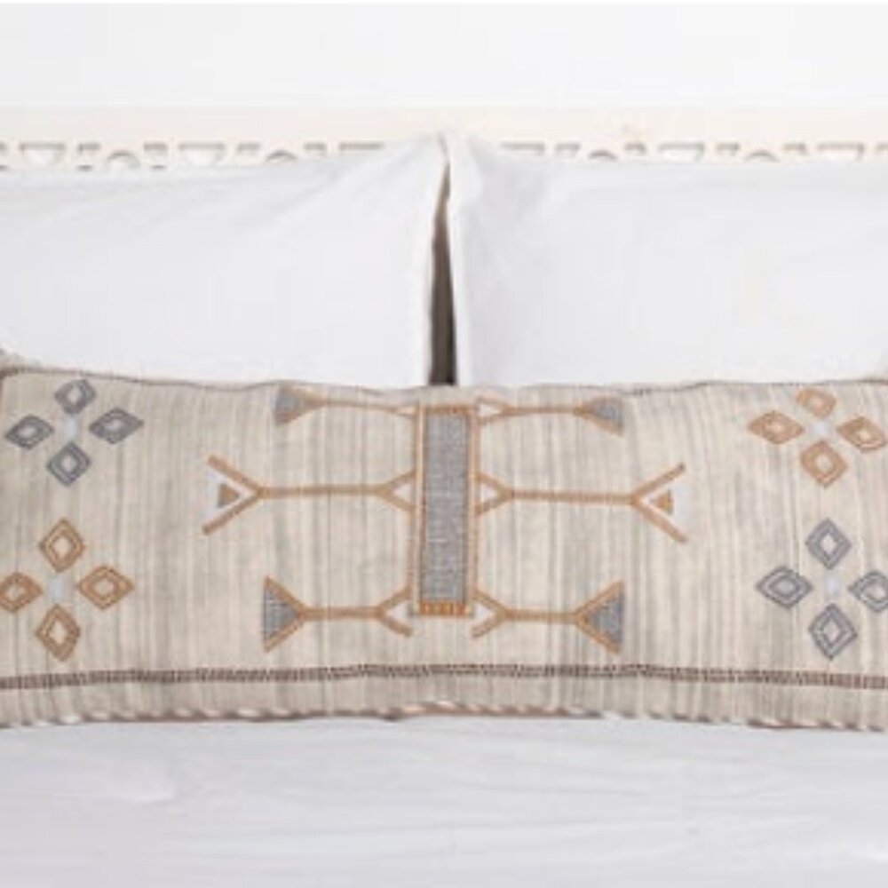 LUMBAR - Moroccan Cactus Silk Pillow Cover-Handmade-Handwoven (GREY LUMBAR)